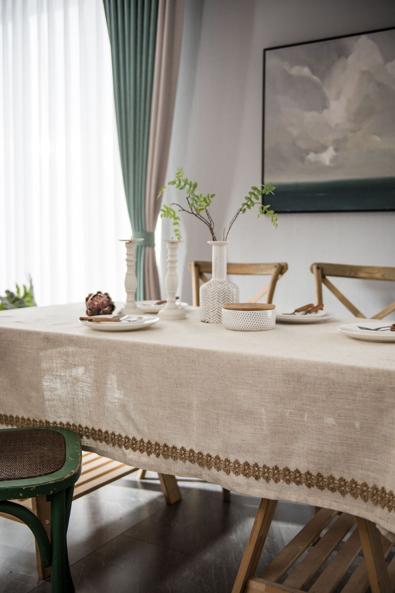 Bulk Khaki Linens Rope Lace Rectangular Tablecloth for Living Room Coffee Table Decor Wholesale