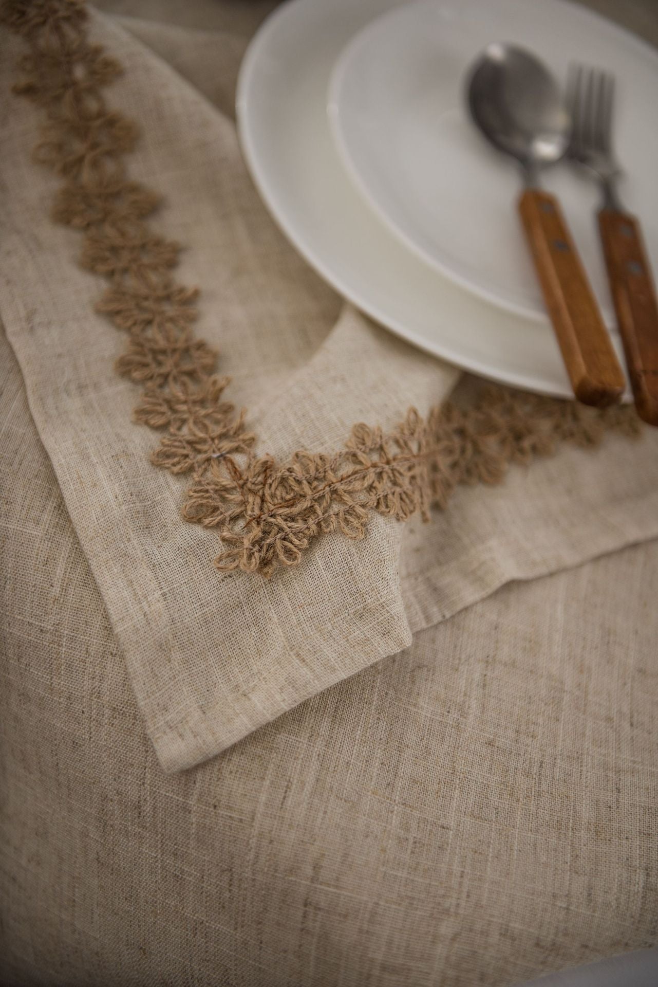 Bulk Khaki Linens Rope Lace Rectangular Tablecloth for Living Room Coffee Table Decor Wholesale