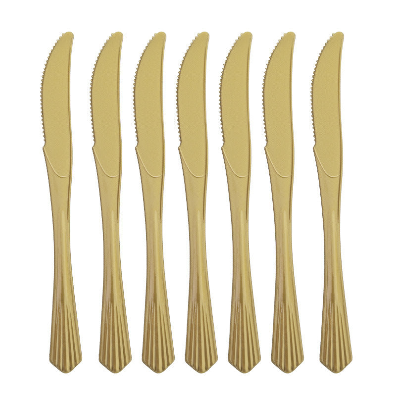 Bulk 50 Pcs Gold Disposable Dinnerware Set Paper Plates Paper Cups Paper Napkin Knife Fork Spoon Party Supplies Wholesale