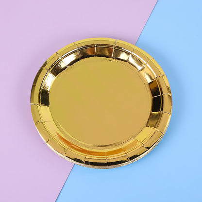 Bulk 50 Pcs Gold Disposable Dinnerware Set Paper Plates Paper Cups Paper Napkin Knife Fork Spoon Party Supplies Wholesale