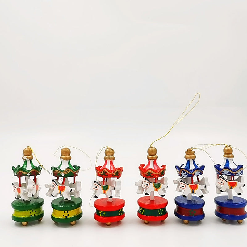 6 Pcs Carousel Ornament Sets with Rope for Christmas Tree Decor Bulk Holiday Decorations