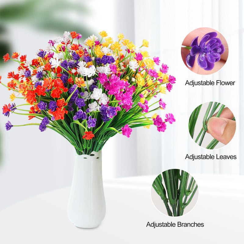 8 Bundles Artificial UV Resistant Plastic Flowers for Outdoors Garden Wedding Farmhouse Decor