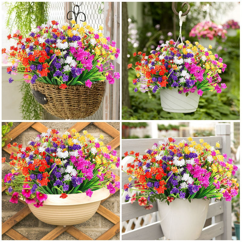 8 Bundles Artificial UV Resistant Plastic Flowers for Outdoors Garden Wedding Farmhouse Decor