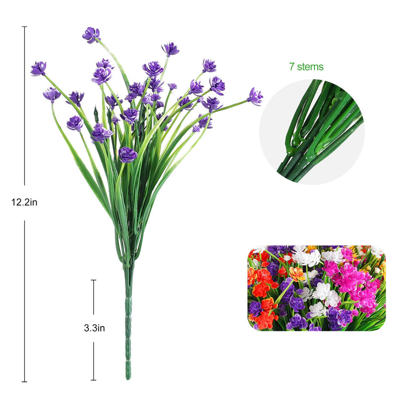8 Bundles Artificial UV Resistant Plastic Flowers for Outdoors Garden Wedding Farmhouse Decor