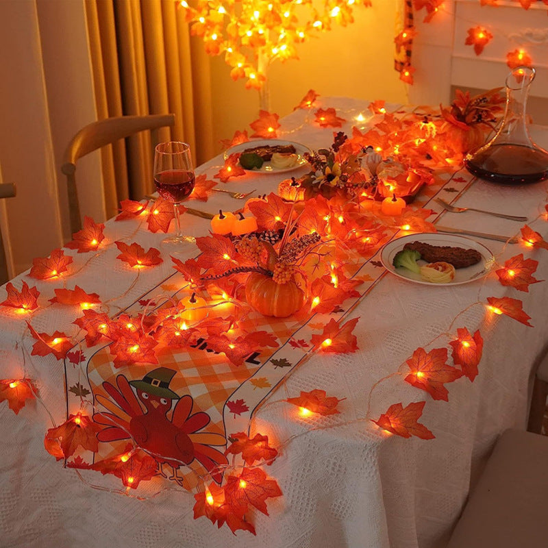 20 Ft Fall Maple Garland with 50 LED String Lights USB Powered Autumn Decor Artificial Leaves