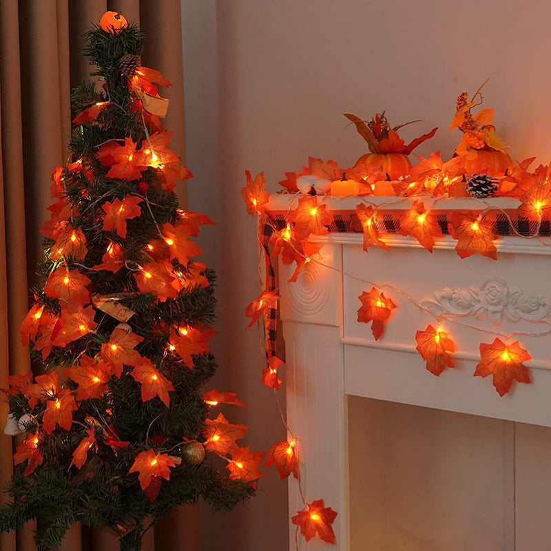 20 Ft Fall Maple Garland with 50 LED String Lights USB Powered Autumn Decor Artificial Leaves