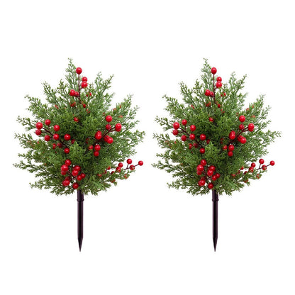 20 Inch Artificial Red Berry Pine Needle Tree, OutdoorIndoor Fake Greenery for Garden, Patio, Christmas Decor