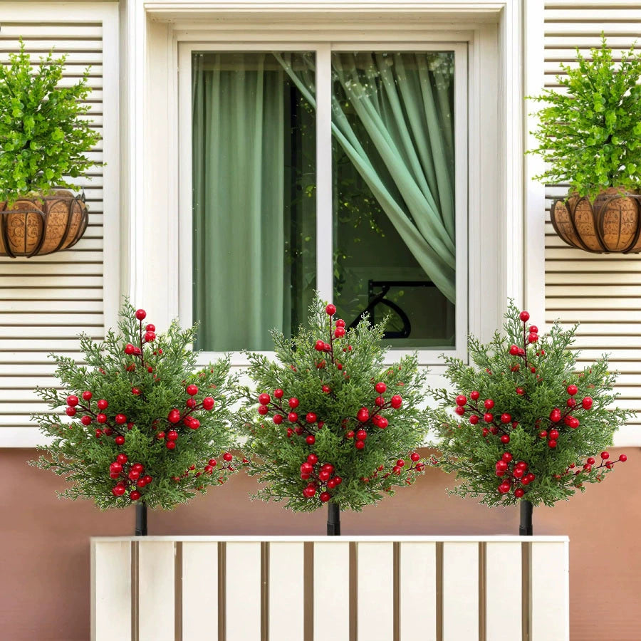 20 Inch Artificial Red Berry Pine Needle Tree, OutdoorIndoor Fake Greenery for Garden, Patio, Christmas Decor