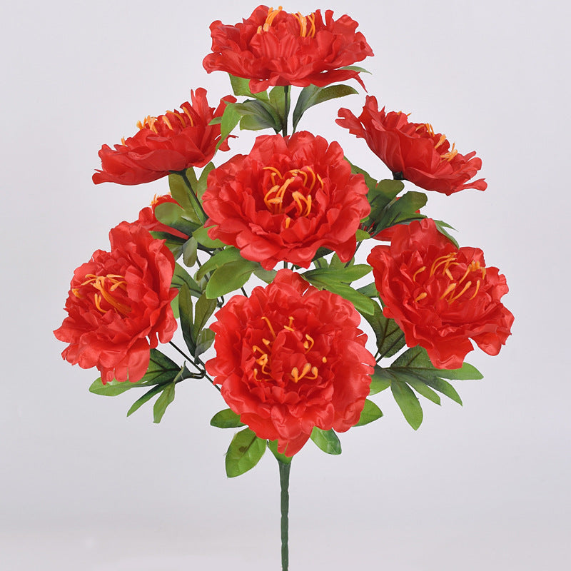 19 Inch Artificial Peony Bush - 1 Stem Silk Cemetery Flowers