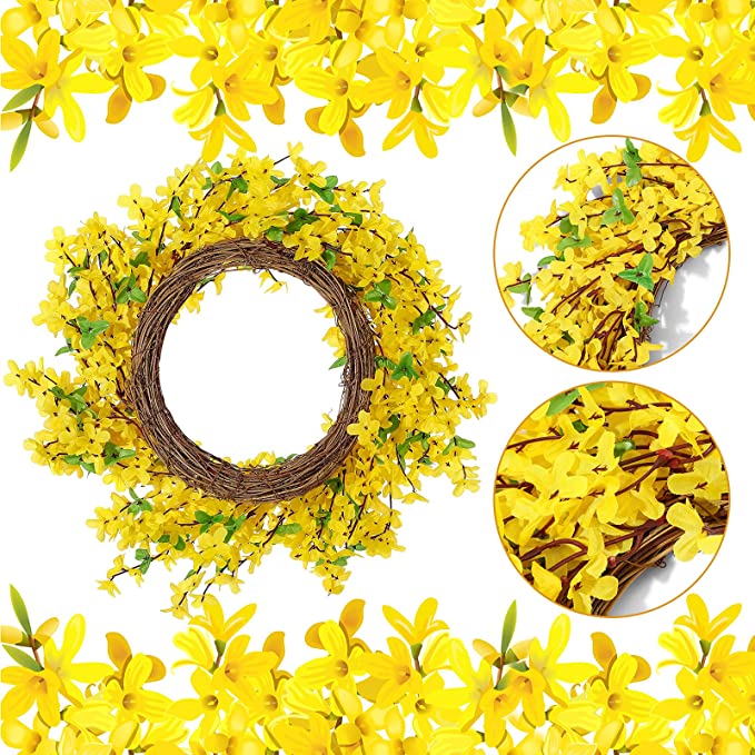 20 Inch Yellow Artificial Forsythia Wreath Spring Flowers Bulk Wholesale