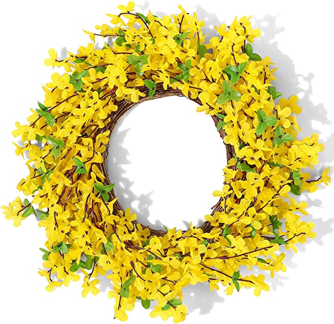 20 Inch Yellow Artificial Forsythia Wreath Spring Flowers Bulk Wholesale