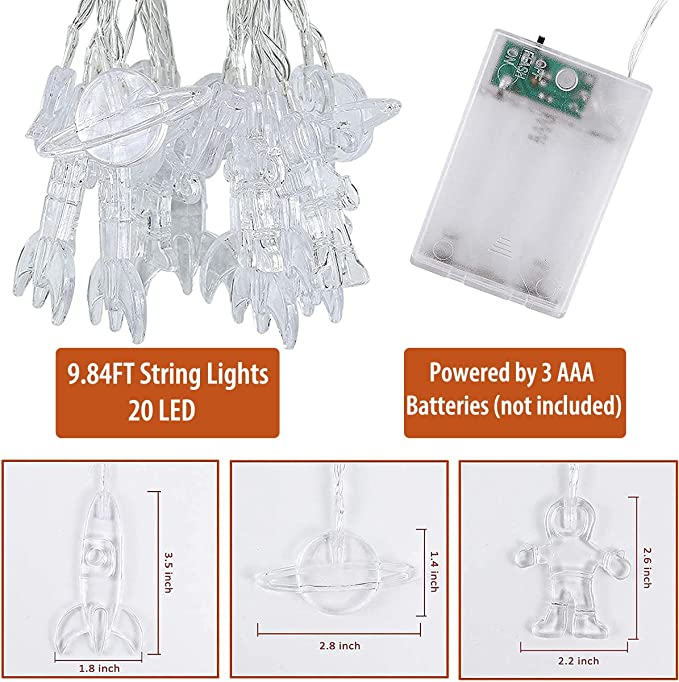 20 LED Astronaut Rocket String Lights 9.84 Ft Space-Themed Room Decor