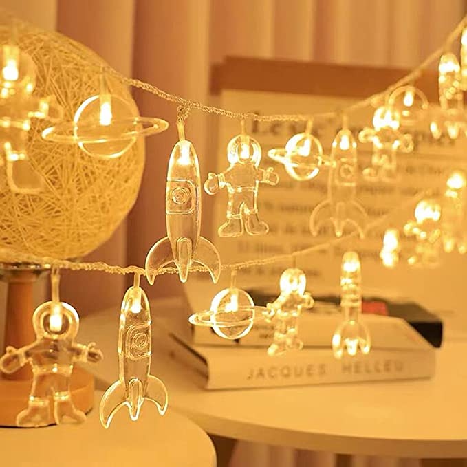 20 LED Astronaut Rocket String Lights 9.84 Ft Space-Themed Room Decor