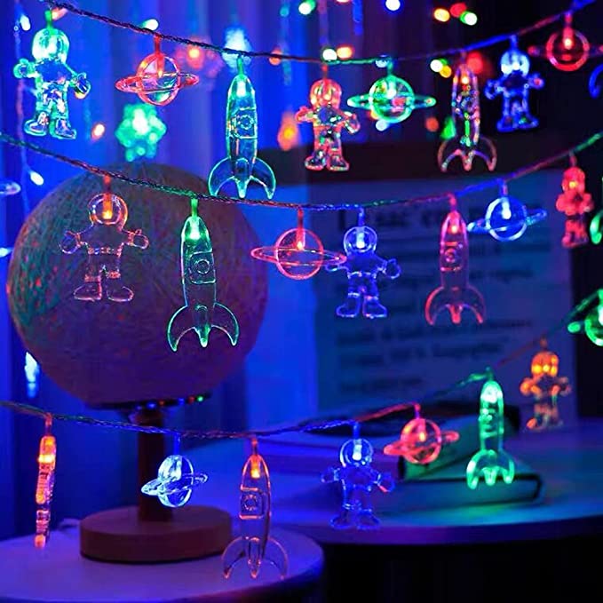 20 LED Astronaut Rocket String Lights 9.84 Ft Space-Themed Room Decor
