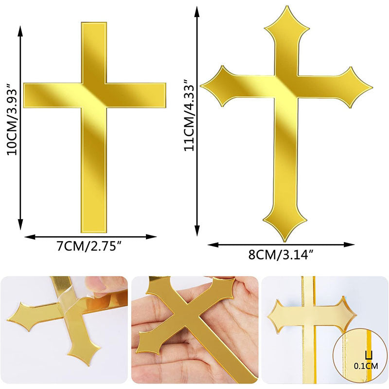 20PCS God Bless Gold Cross Cake Toppers - Mirror Acrylic Decor for Baptism, Christening, Communion Party
