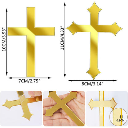 20PCS God Bless Gold Cross Cake Toppers - Mirror Acrylic Decor for Baptism, Christening, Communion Party