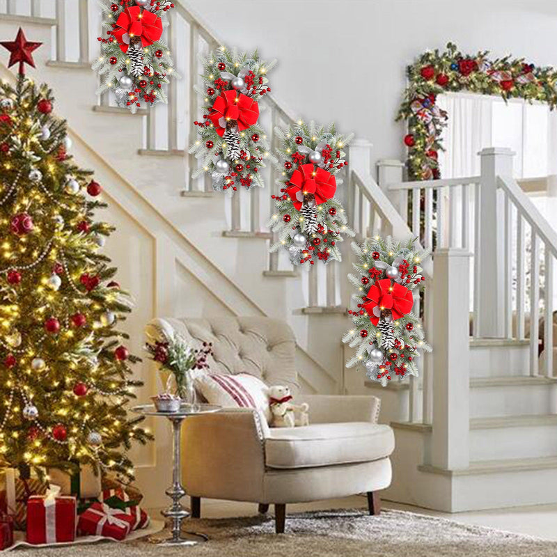 20 Pcs Artificial Poinsettia Flowers with Clips and LED Hanging Christmas Garland Set
