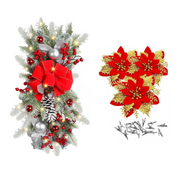 20 Pcs Artificial Poinsettia Flowers with Clips and LED Hanging Christmas Garland Set