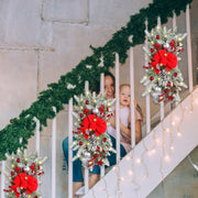 20 Pcs Artificial Poinsettia Flowers with Clips and LED Hanging Christmas Garland Set