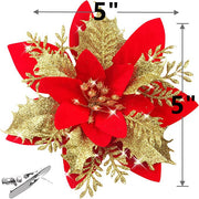 20 Pcs Artificial Poinsettia Flowers with Clips and LED Hanging Christmas Garland Set