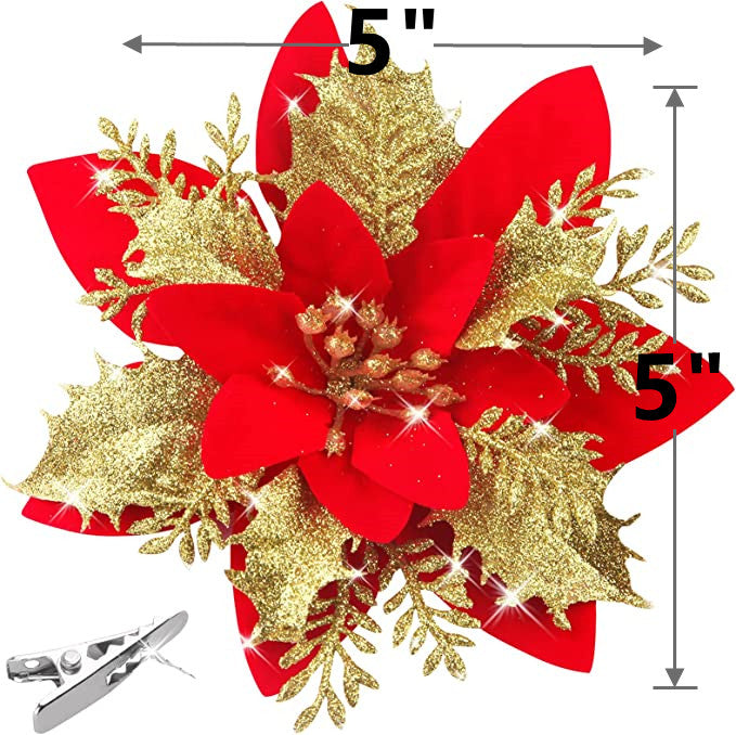 20 Pcs Artificial Poinsettia Flowers with Clips and LED Hanging Christmas Garland Set