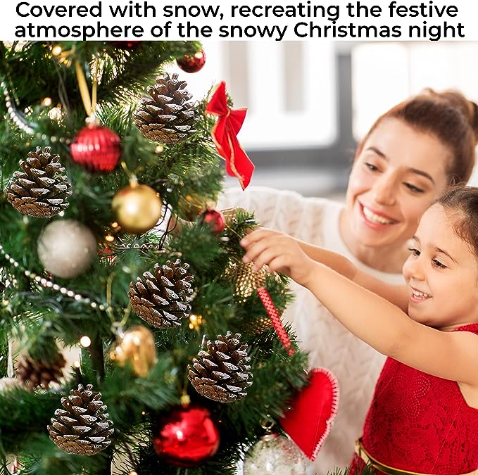 60 Pcs Artificial Snow Pine Cones Christmas Decorations for Tree Garland Wreath Winter Holidays
