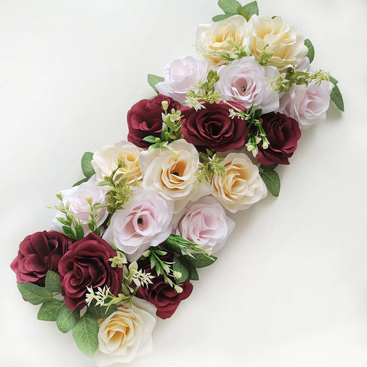 20" Faux Rose Flower Row, Long Artificial Floral Arrangement for Dining Table Decor, Centerpiece Accent