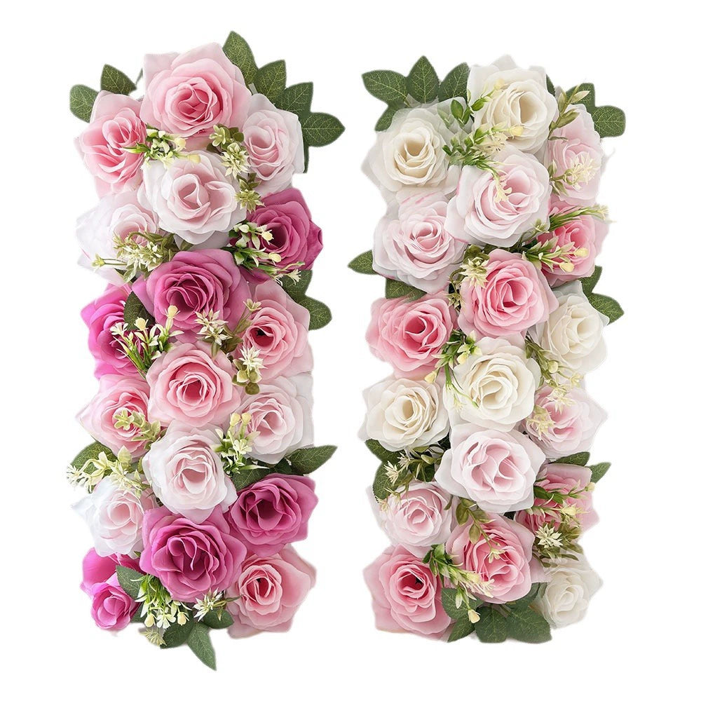 20" Faux Rose Flower Row, Long Artificial Floral Arrangement for Dining Table Decor, Centerpiece Accent