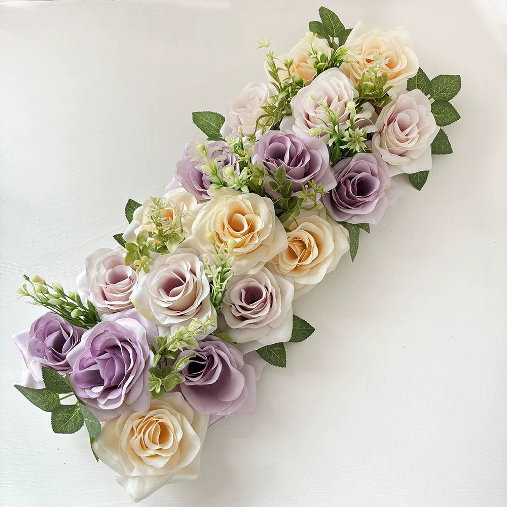20" Faux Rose Flower Row, Long Artificial Floral Arrangement for Dining Table Decor, Centerpiece Accent