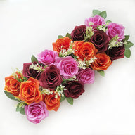 20" Faux Rose Flower Row, Long Artificial Floral Arrangement for Dining Table Decor, Centerpiece Accent