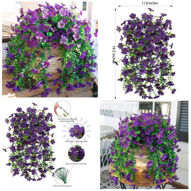 2 Pcs Artificial Hanging Flowers UV Fade Resistant Outdoor Decor for Porch Patio Balcony