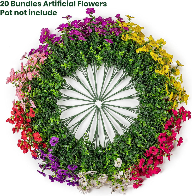 20 Bundles Artificial Flowers for Outdoor Home Decor, Spring Fall Seasonal, Silk Fake Plants