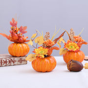 7.8 Inch Small Fall Pumpkin Arrangement with Artificial Flowers and Berries, Thanksgiving Decor, Bulk Quantity