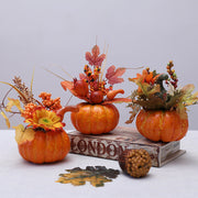 7.8 Inch Small Fall Pumpkin Arrangement with Artificial Flowers and Berries, Thanksgiving Decor, Bulk Quantity