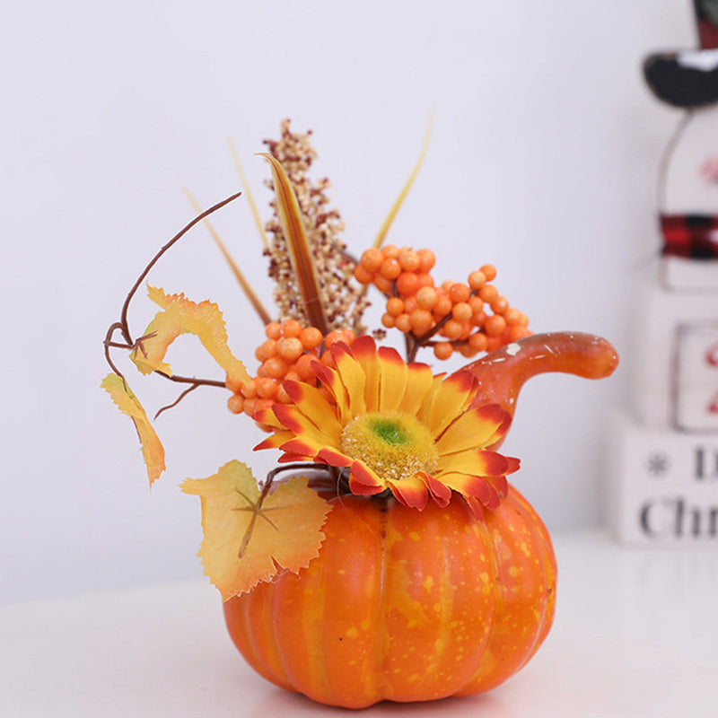 7.8 Inch Small Fall Pumpkin Arrangement with Artificial Flowers and Berries, Thanksgiving Decor, Bulk Quantity