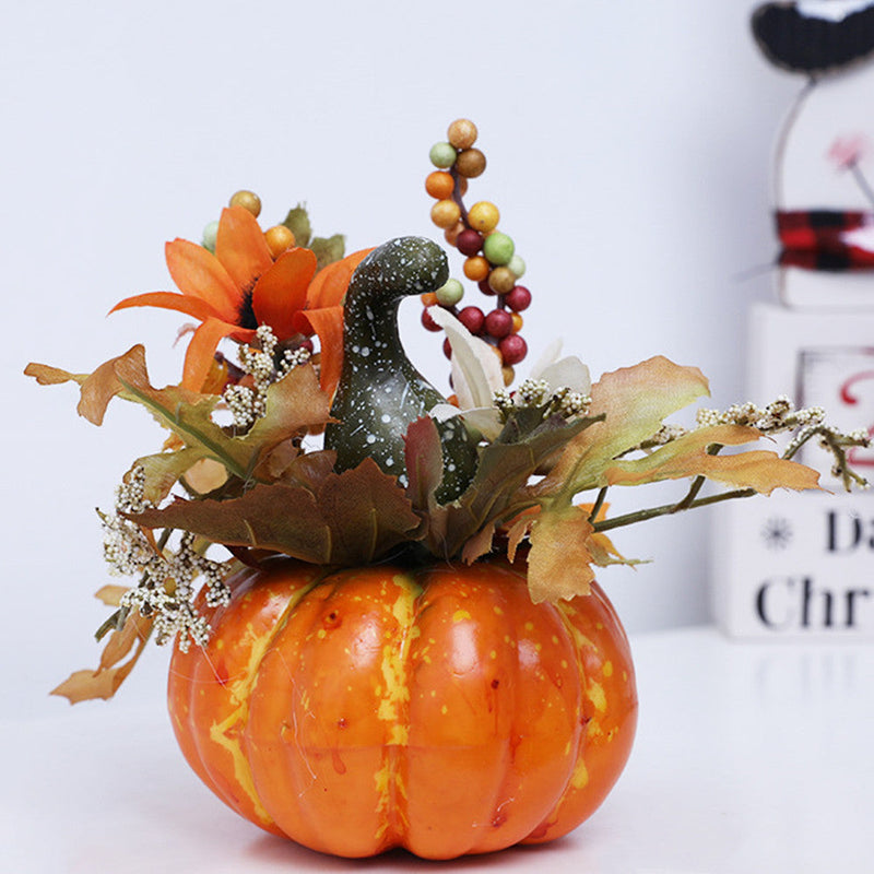 7.8 Inch Small Fall Pumpkin Arrangement with Artificial Flowers and Berries, Thanksgiving Decor, Bulk Quantity