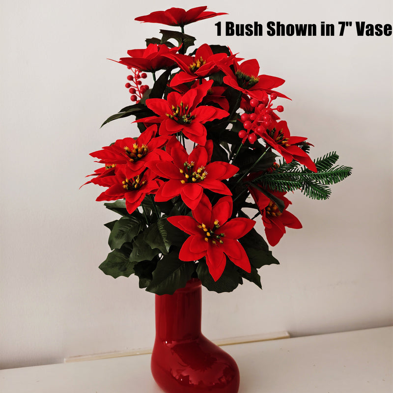 Artificial Poinsettia Bouquet 12 Inch 6 Stems Red Silk Christmas Holiday Decoration Indoor Outdoor