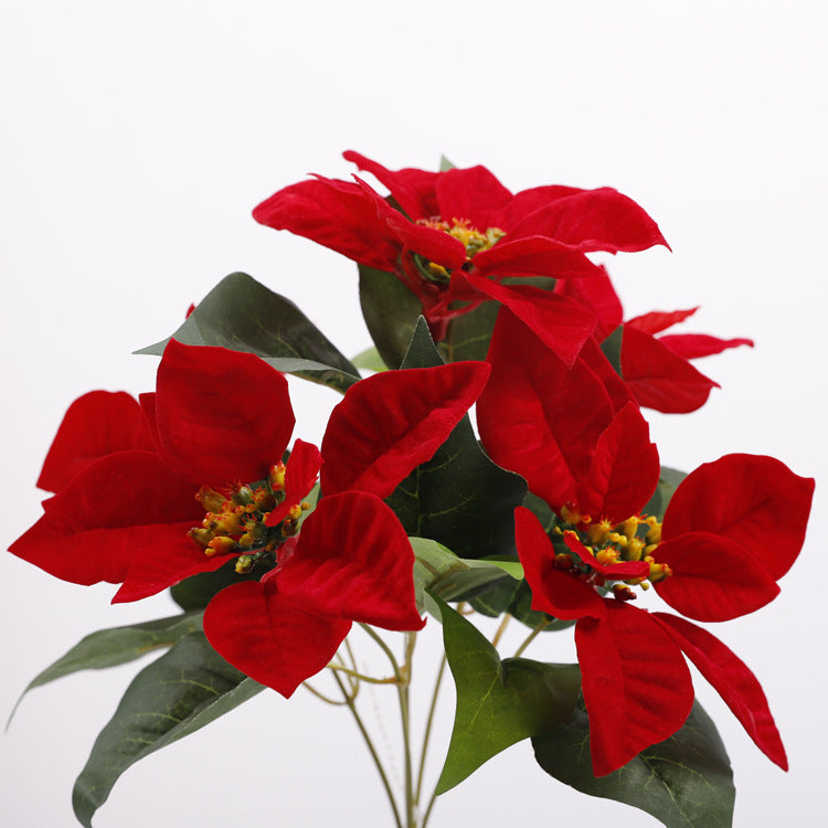 5 Sizes Bulk Artificial Velvet Poinsettia Stems Bushes Silk Christmas Flowers