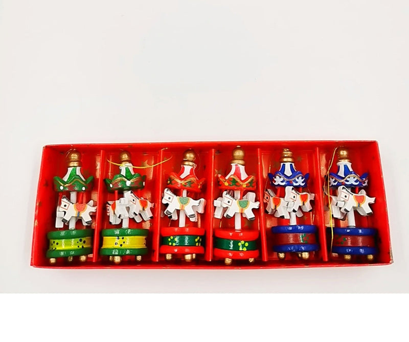 6 Pcs Carousel Ornament Sets with Rope for Christmas Tree Decor Bulk Holiday Decorations