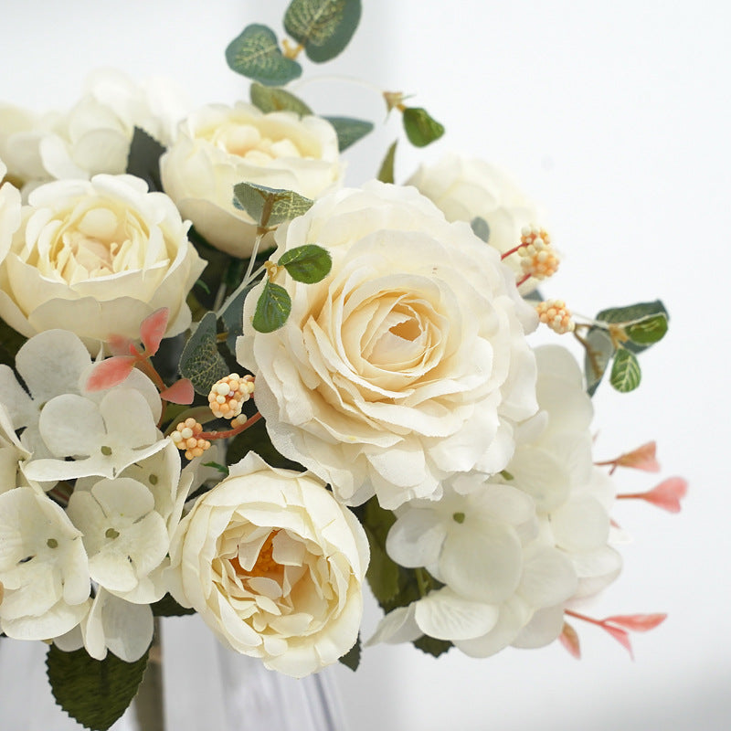11.4 Inch Silk Peony and Hydrangea Faux Flower Bouquet, Mixed Colors, 1 Bush for Home Bridal Wedding Party Decor