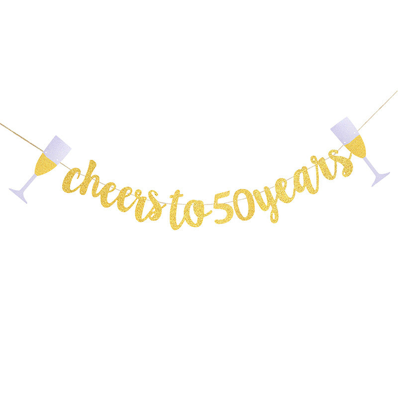 Bulk 2 Pcs Glitter Pull Flower Banner with Wine Glass for Ages 21-50 for Perfect Party Decor Wholesale