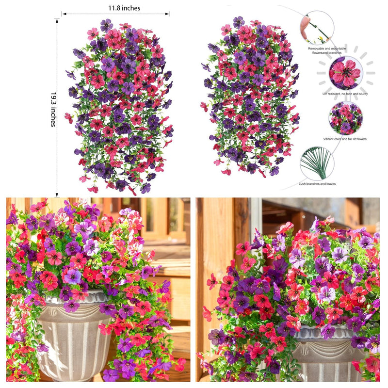 2 Pcs Artificial Hanging Flowers UV Fade Resistant Outdoor Decor for Porch Patio Balcony