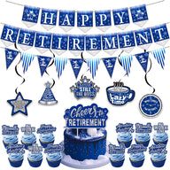 22-Piece Blue Happy Retirement Decor Kit - Banners, Cake Toppers & Hanging Swirls