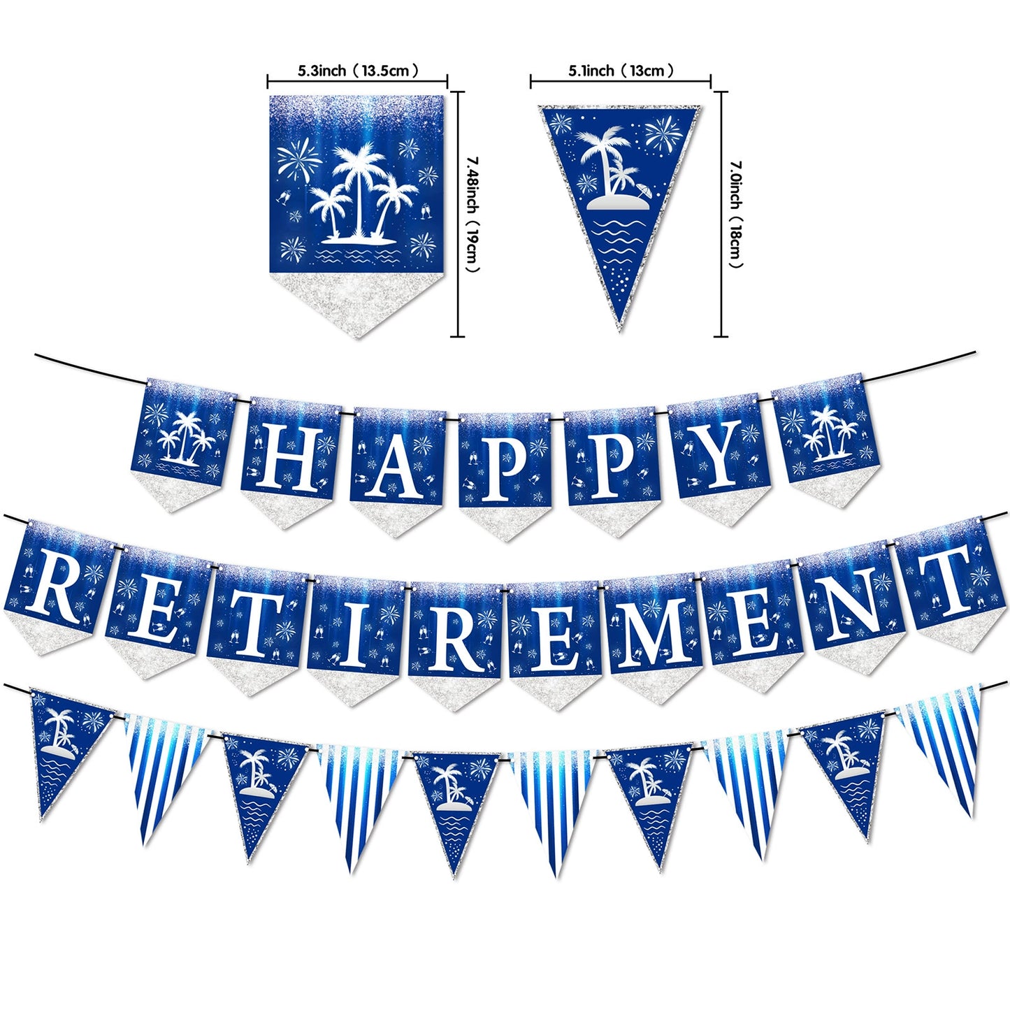 22-Piece Blue Happy Retirement Decor Kit - Banners, Cake Toppers & Hanging Swirls
