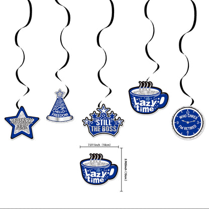 22-Piece Blue Happy Retirement Decor Kit - Banners, Cake Toppers & Hanging Swirls
