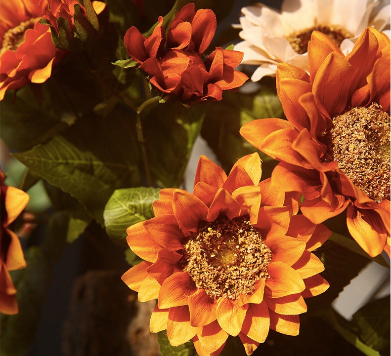 18 Inch Artificial Silk Sunflower Bush Bouquet, 1 Pc, Autumn Decoration