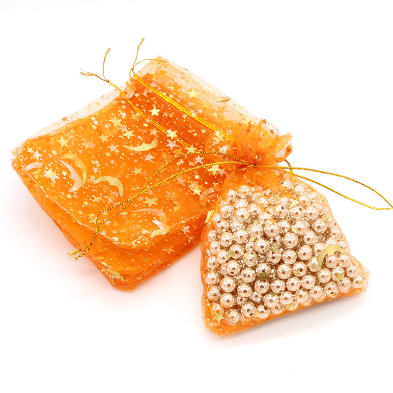Bulk 100 Pcs Moon Star Organza Drawstring Gift Bags Jewelry Candy Favor Pouches for Weddings Valentine's Christmas Birthday Mother's Day Wholesale
