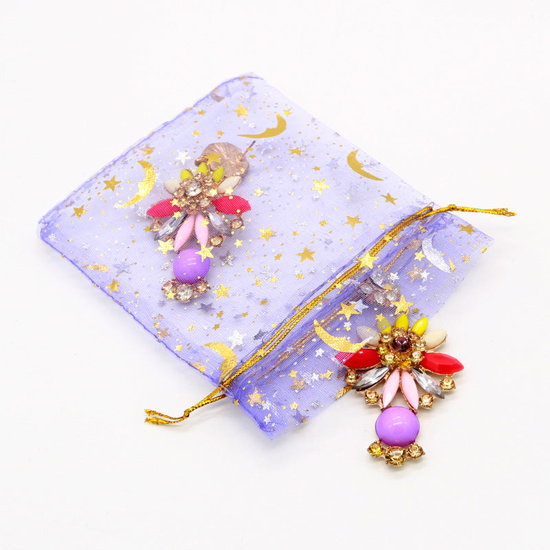 Bulk 100 Pcs Moon Star Organza Drawstring Gift Bags Jewelry Candy Favor Pouches for Weddings Valentine's Christmas Birthday Mother's Day Wholesale