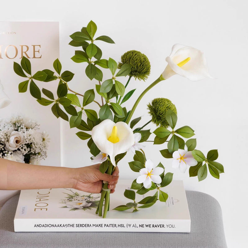 16 Inch Artificial Flower Bouquet 10 Stems Minimalist Silk Flowers for Home Wedding Decor