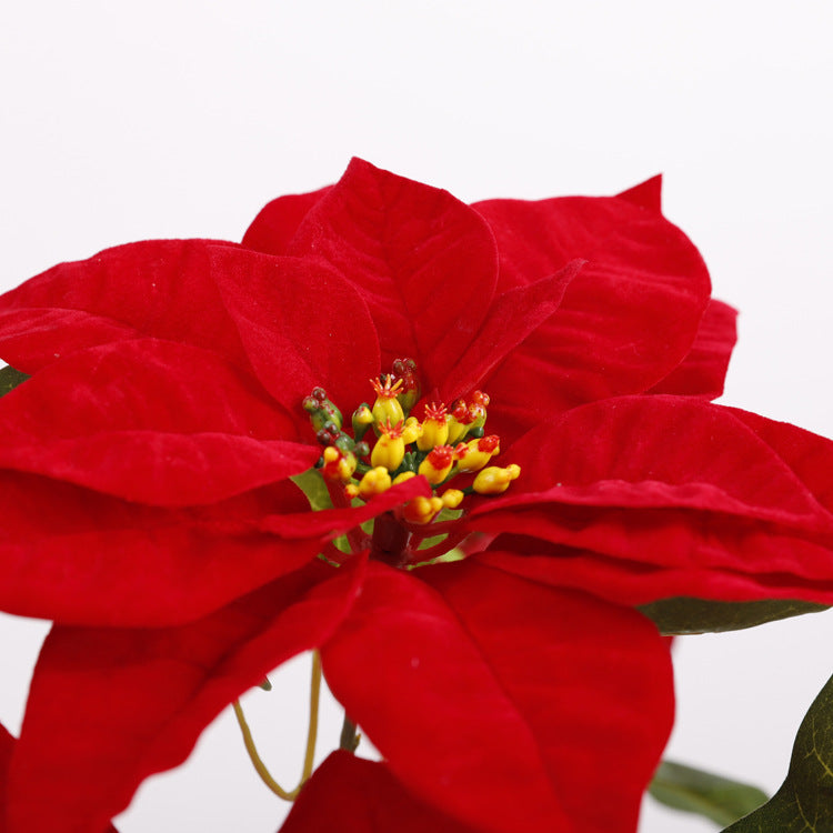 5 Sizes Bulk Artificial Velvet Poinsettia Stems Bushes Silk Christmas Flowers